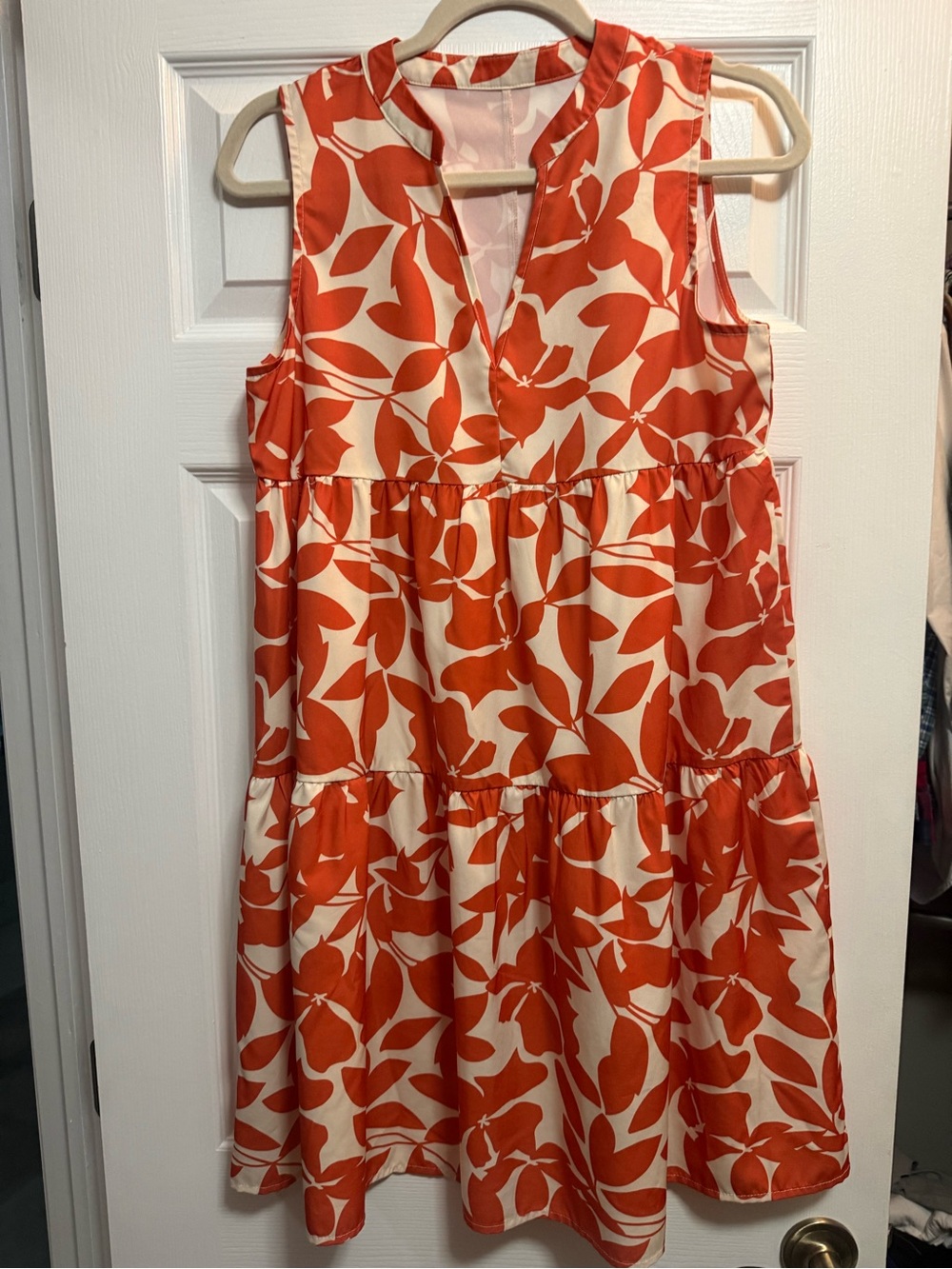 Orange Floral Sleeveless Tiered Dress